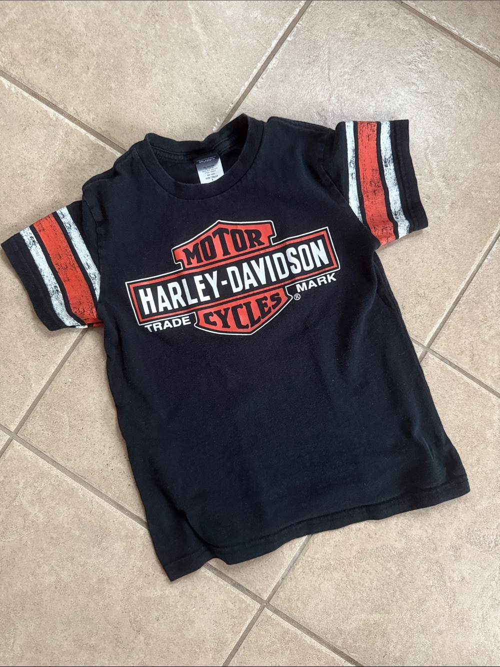 Kids Harley-Davidson Black Tee with Red & White Sleeve Stripes